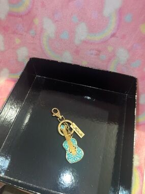 Gold Guitar Keychain with Teal Rhinestones
